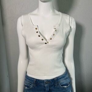 Cream Sleeveless Fitted Crop Tank Top